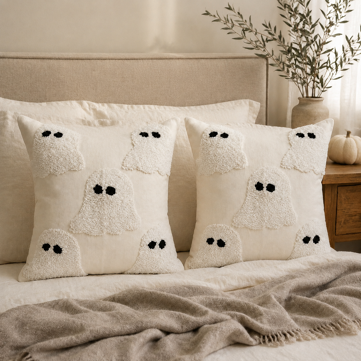 Ivory Tufted Ghost Pillow Cover Busa Designs