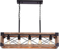 5 Lights Farmhouse Wood Linear Chandelier Farmhouse Decor