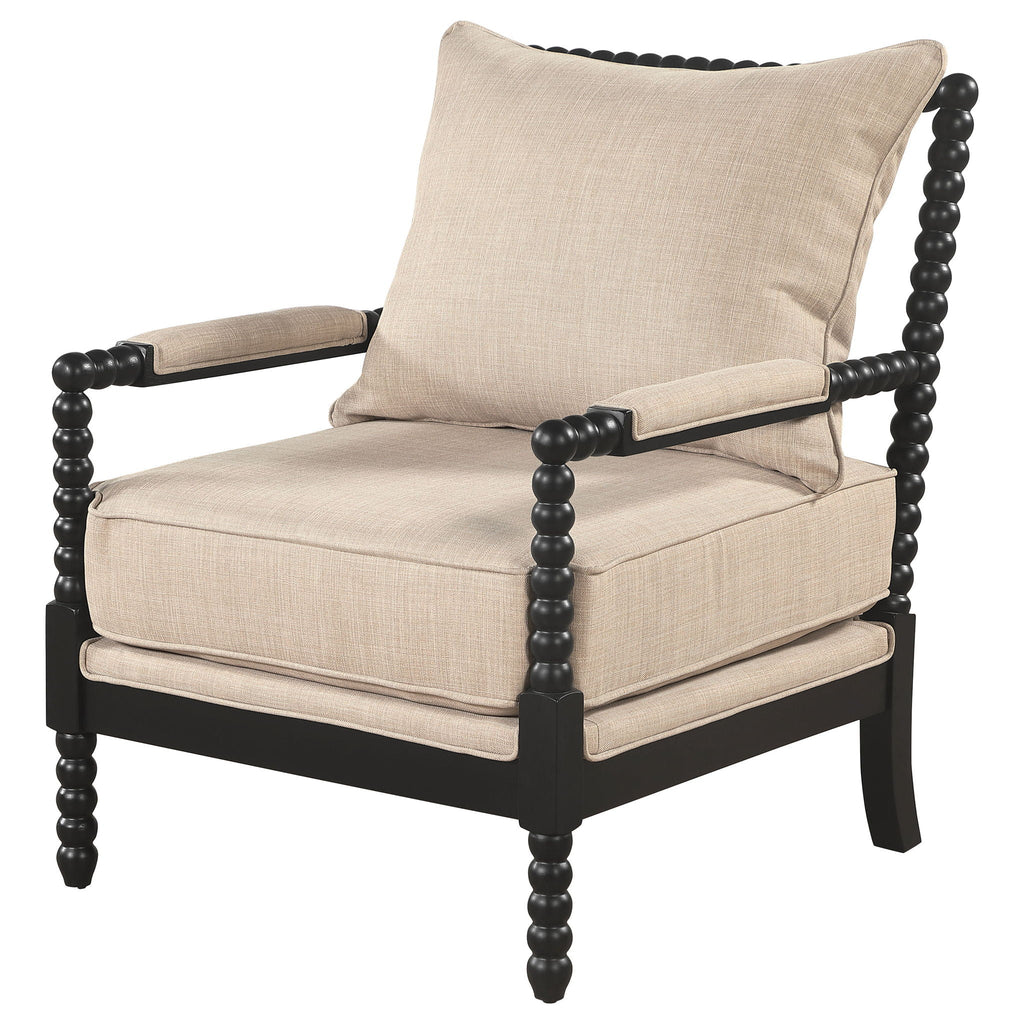 Blanchett Upholstered Bobbin Accent Chair Beige and Black Unique Piece Furniture