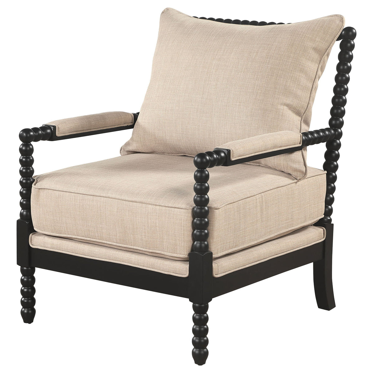 Blanchett Upholstered Bobbin Accent Chair Beige and Black Unique Piece Furniture