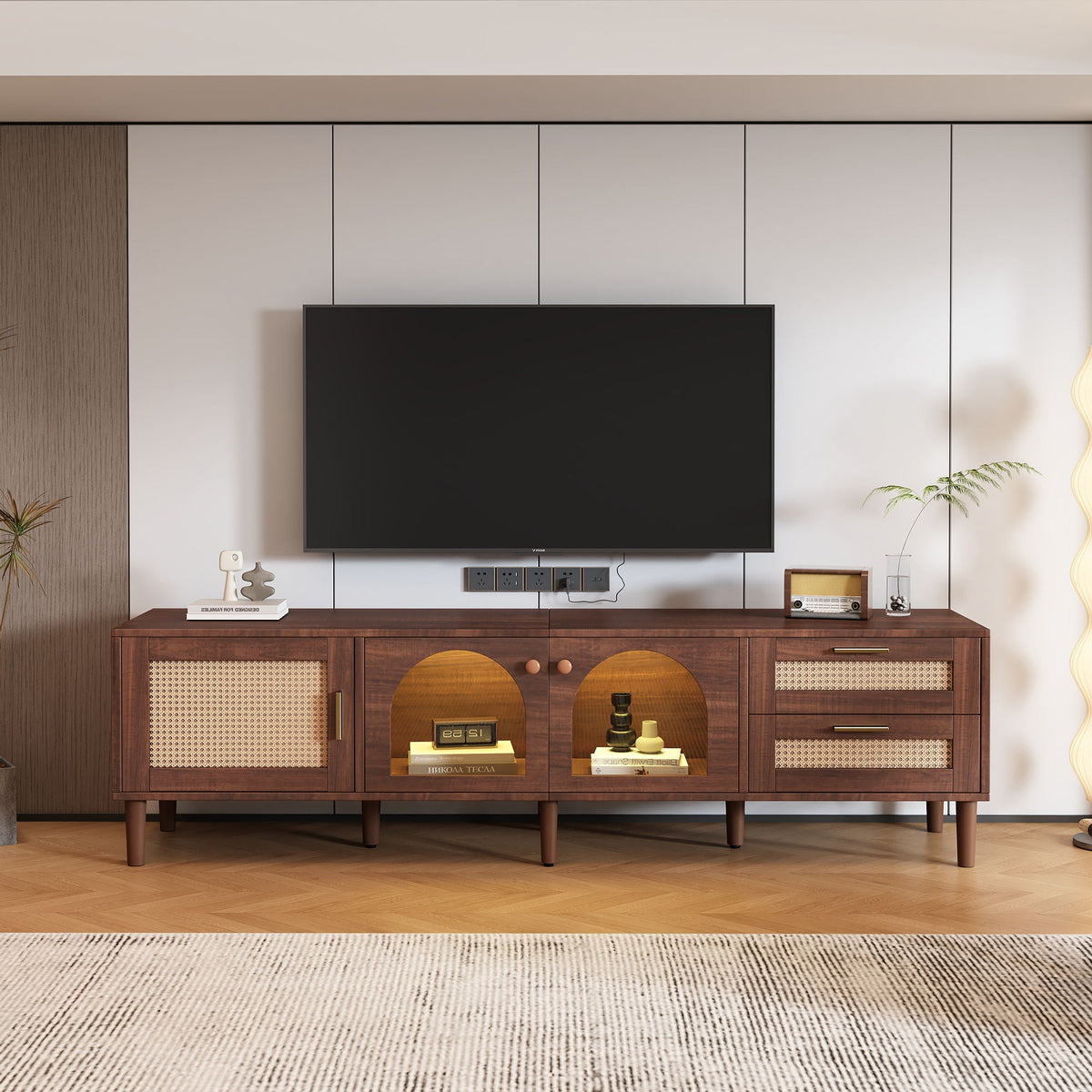 TV Stand With App-Controlled LED Lights, 2 Drawers & Door Storage Unique Piece Furniture