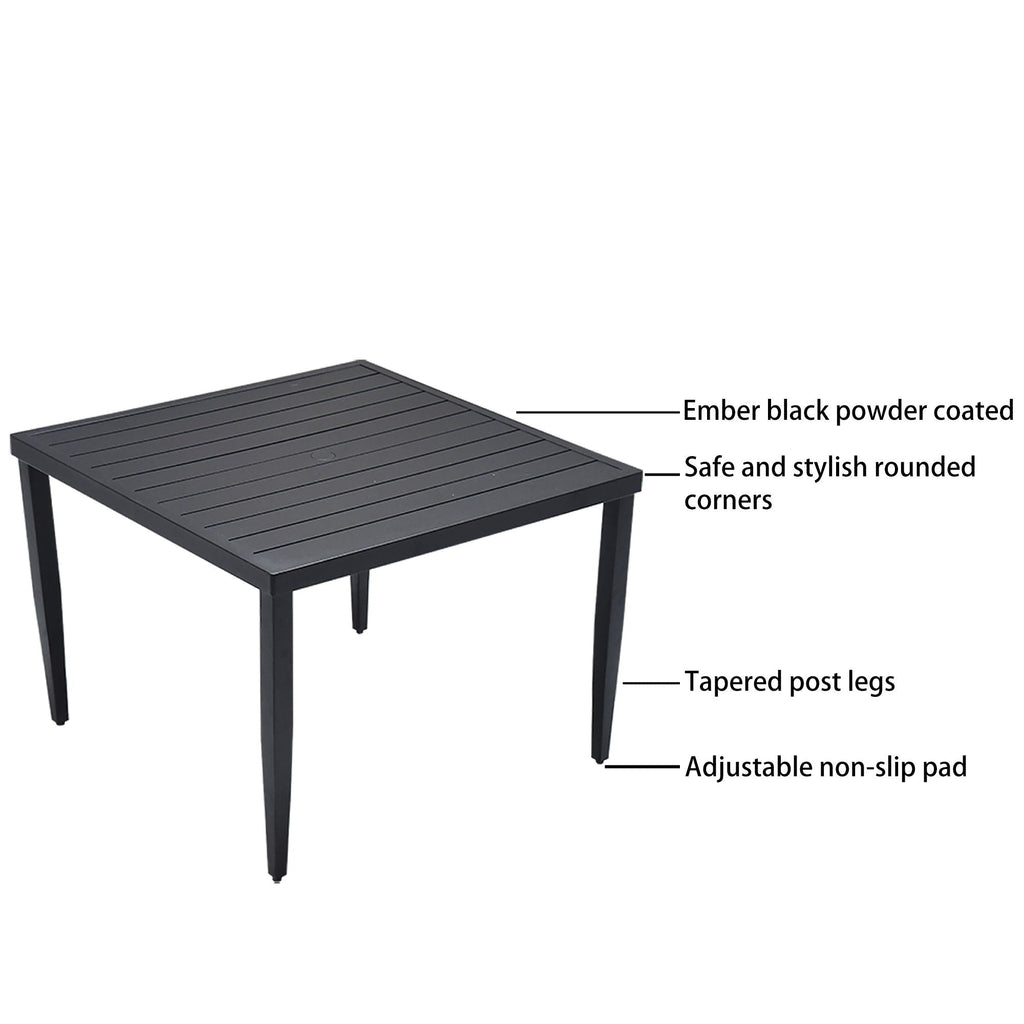 Outdoor Modern Dining Set, Chairs Sunbrella Cushioned And Dining Table With Umbrella Hole Unique Piece Furniture