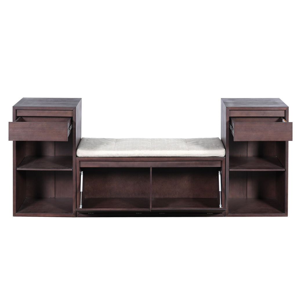Entryway Storage Bench With Cushion, Drawers & Open Shelves Unique Piece Furniture