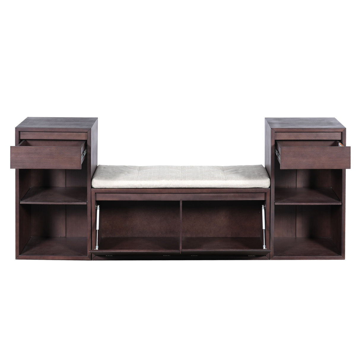Entryway Storage Bench With Cushion, Drawers & Open Shelves Unique Piece Furniture