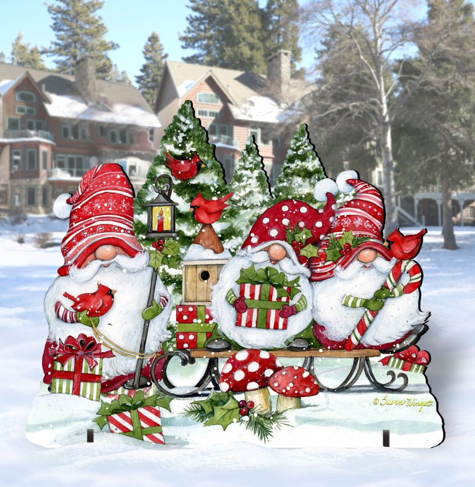 Christmas Gnomes Outdoor Decor by Susan Winget - Christmas Santa and Snowman Decor - 8471109F-SW G.DeBrekht