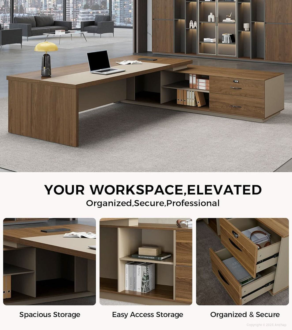 79 Inch L Shaped Desk Lockable Drawers Privacy Panel ShipItFurniture