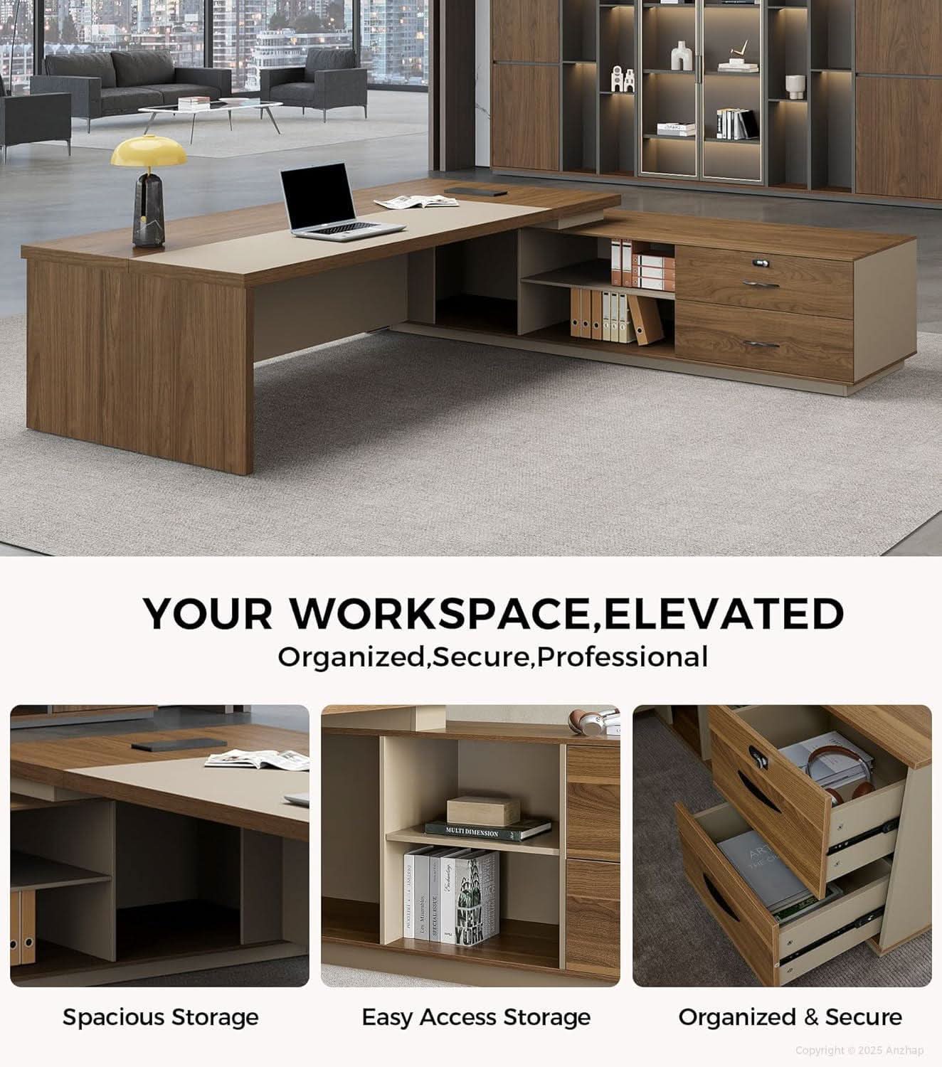 79 Inch L Shaped Desk Lockable Drawers Privacy Panel ShipItFurniture