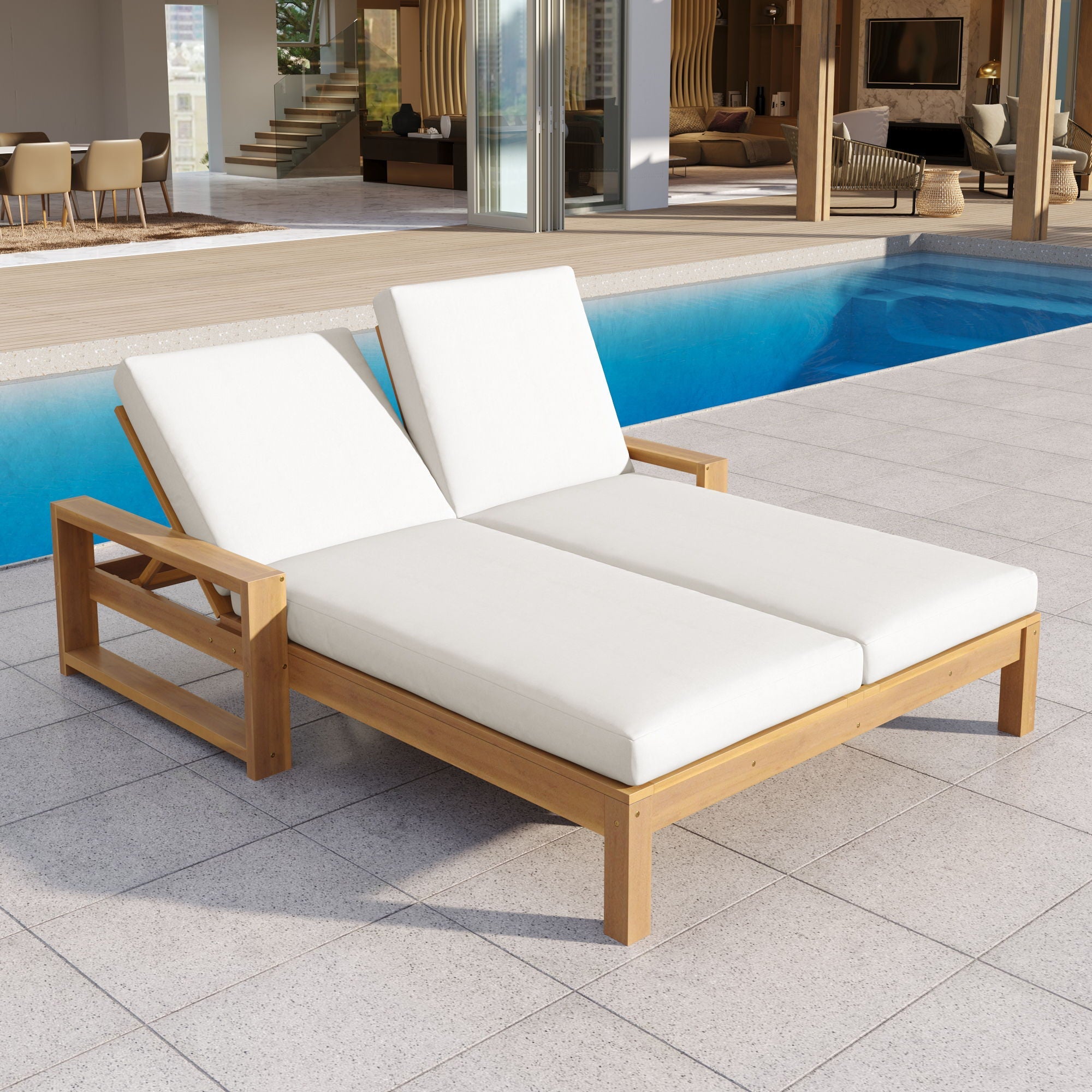 Outdoor Double Lounge Chair With 5 Position Adjustable Backrest Unique Piece Furniture