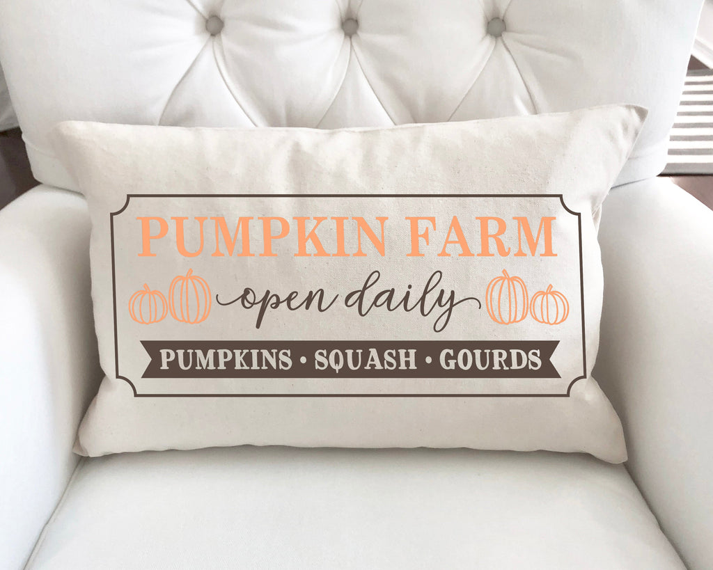 Pumpkin Farm Open Daily Pillow Cover 12x20 inch Cotton and Crate