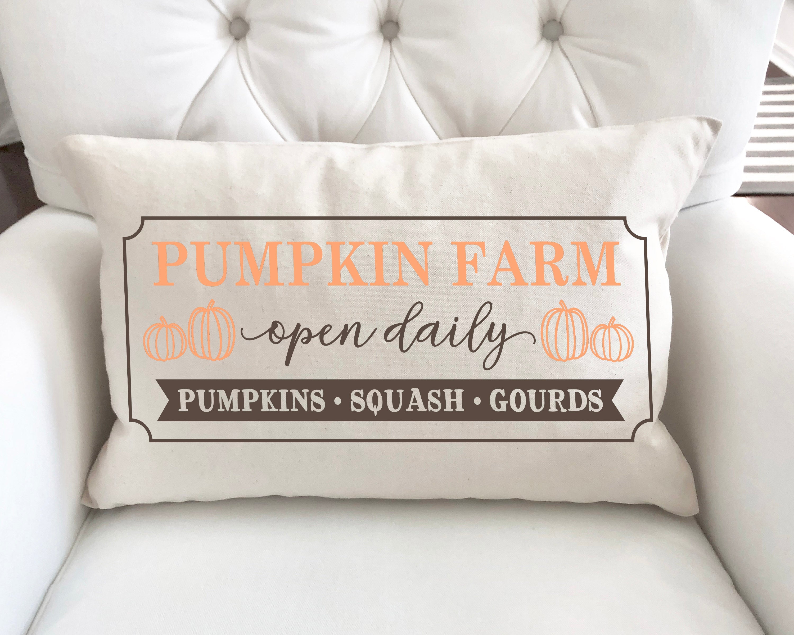 Pumpkin Farm Open Daily Pillow Cover 12x20 inch Cotton and Crate