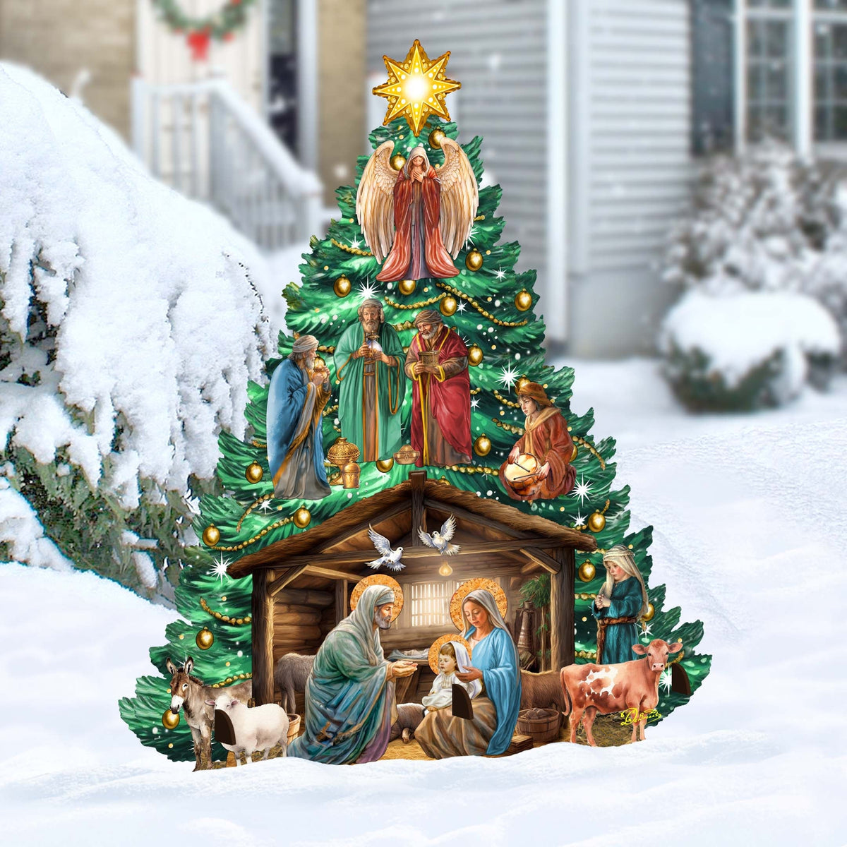 Nativity-Themed Christmas Tree Outdoor Indoor Decor Wooden Christmas Decoration by G. Debrekht Christmas Decor - 8191503-3F G.DeBrekht