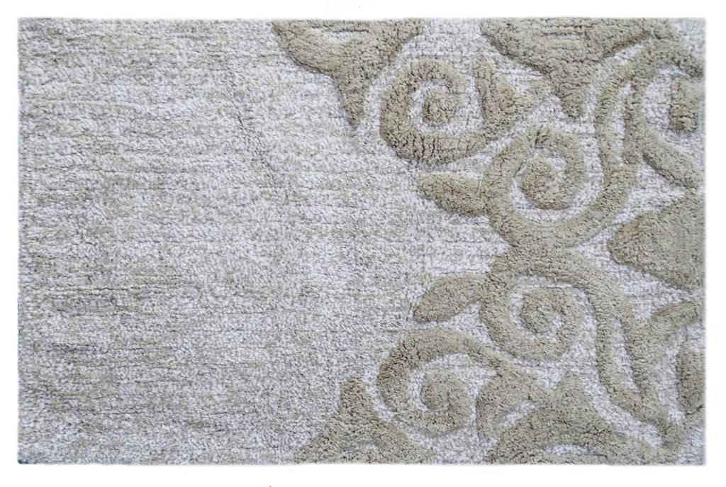 Damask Pattern Bath Rug in Beige & Ivory Vibhsa