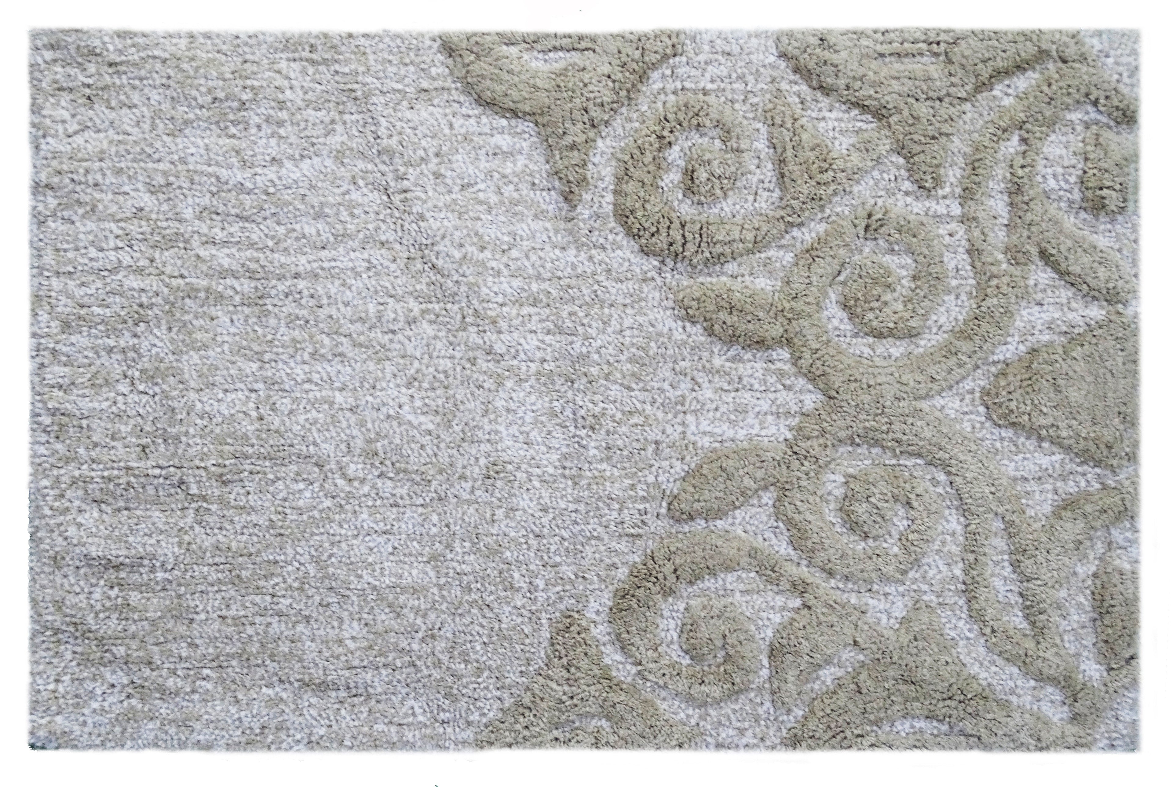 Damask Pattern Bath Rug in Beige & Ivory Vibhsa