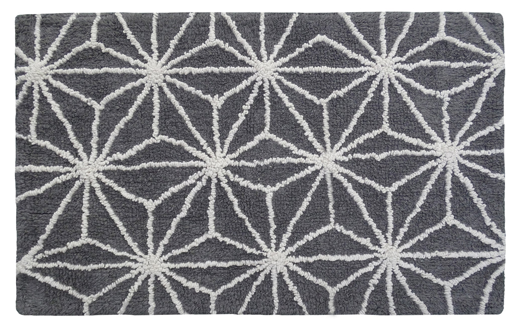 CHICOS HOME Bath Rug Geometric Pattern in Grey & Ivory Vibhsa