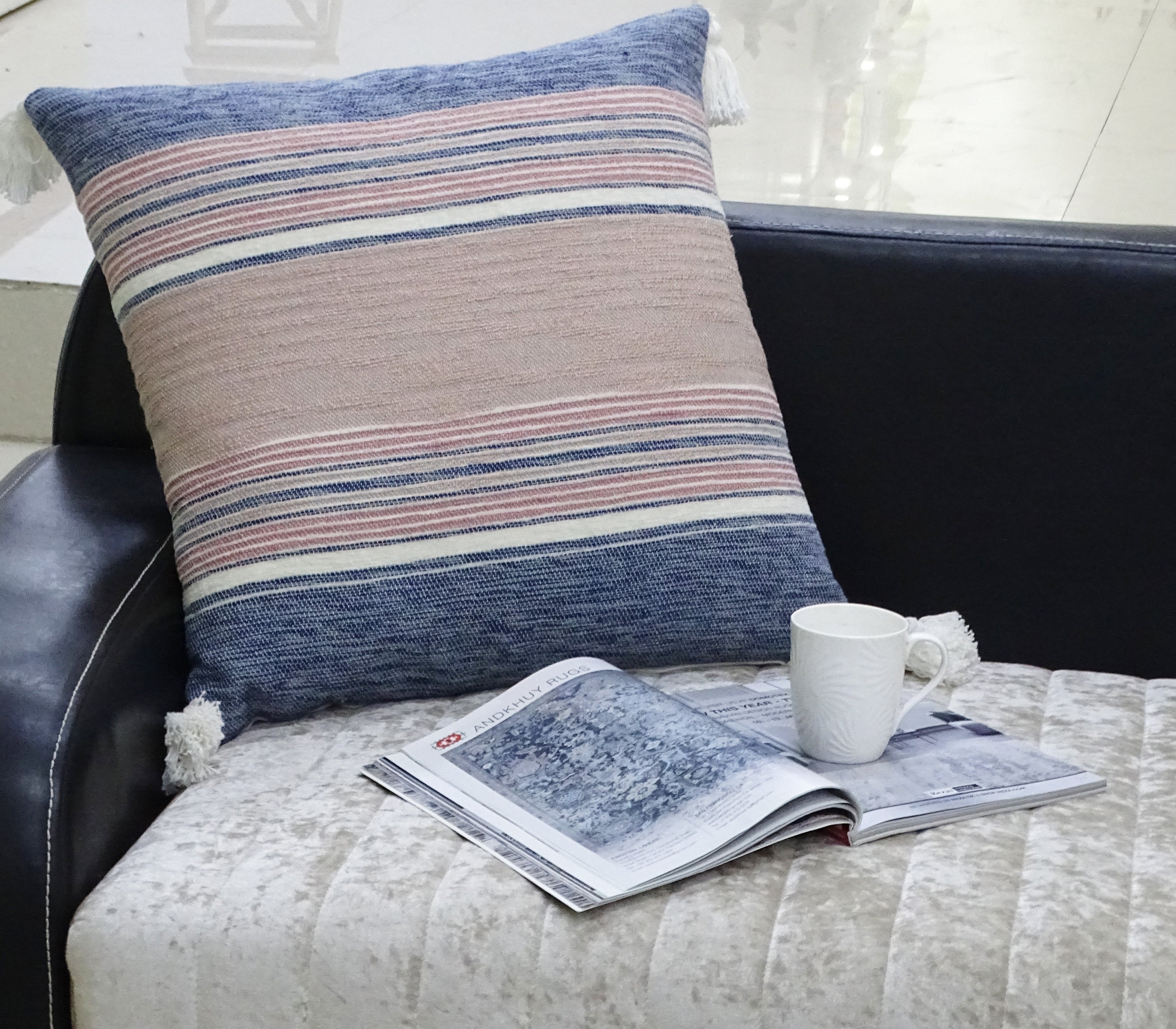 22" X 22" Throw Pillow for couch with Tassels Vibhsa