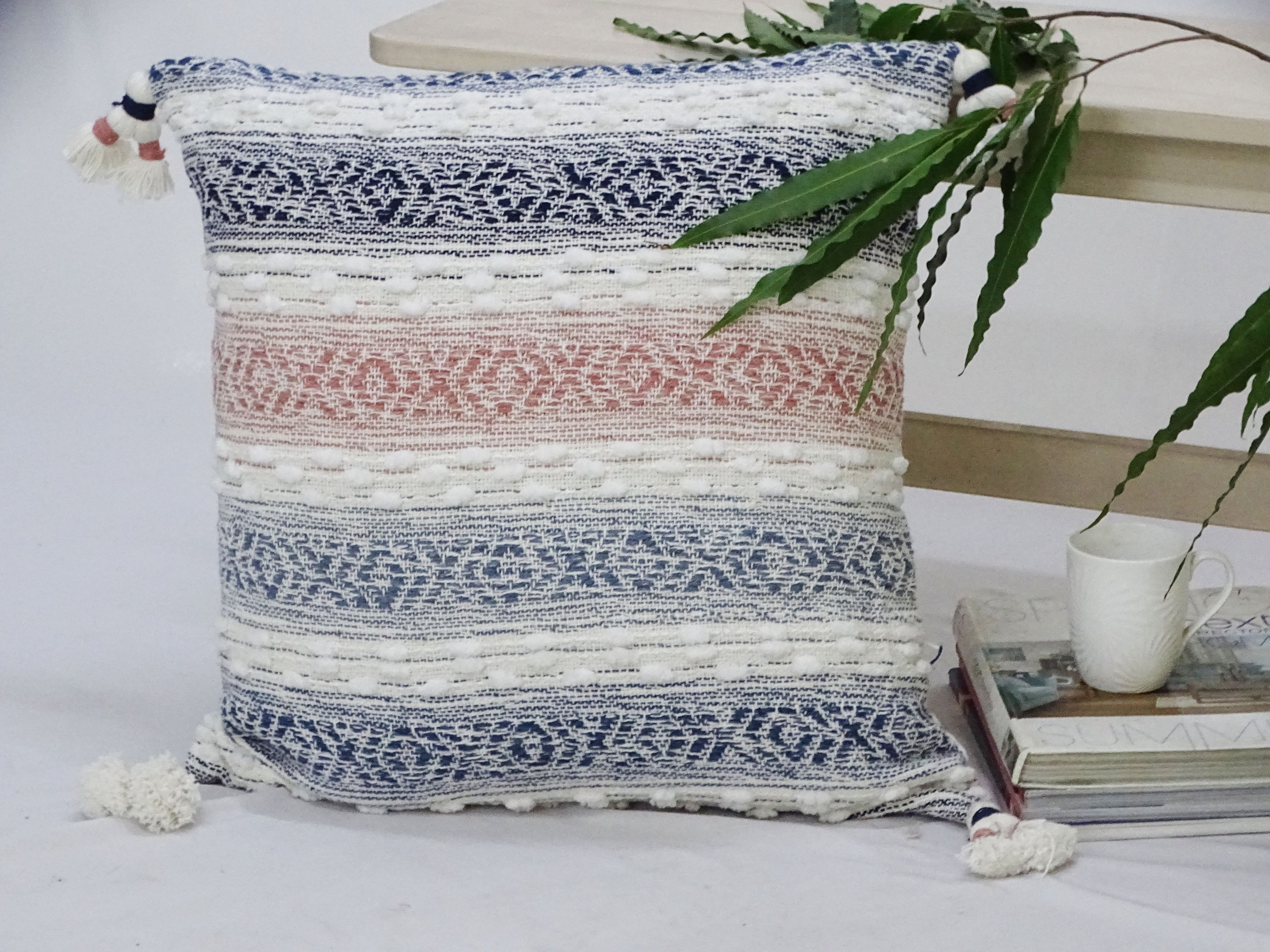 Throw Pillow for sofa with Tassels 22" X 22" Multicolor Insert Included Vibhsa