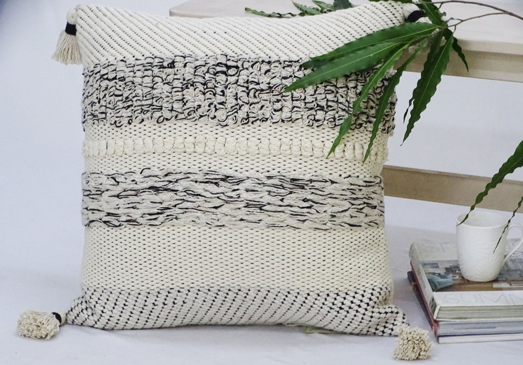 Modern 22" X 22" Throw Pillow for couch with Tassels Vibhsa