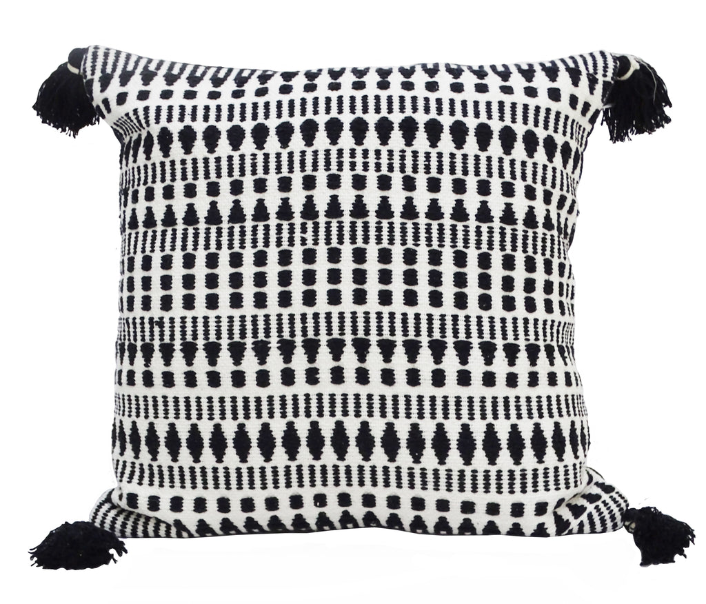 Black 22" X 22" Throw Pillow for couch with Tassels-Winter Vibhsa