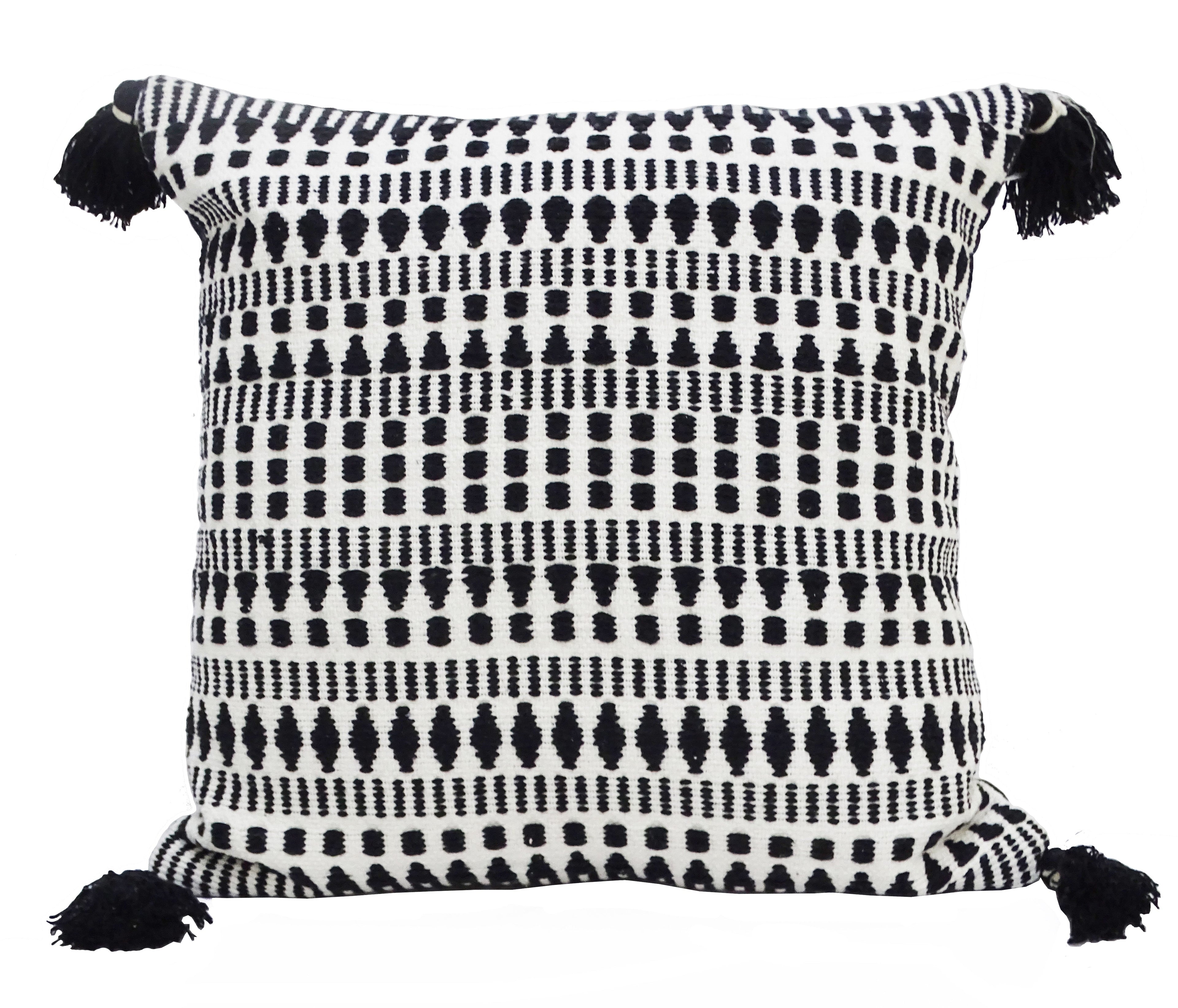 Black 22" X 22" Throw Pillow for couch with Tassels-Winter Vibhsa