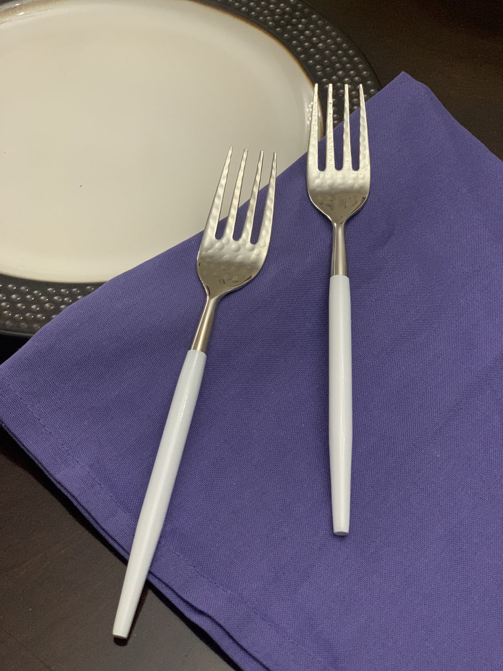 Vibhsa 6- PC Stainless Steel Dinner Fork (Hammered Mouth, White) Vibhsa