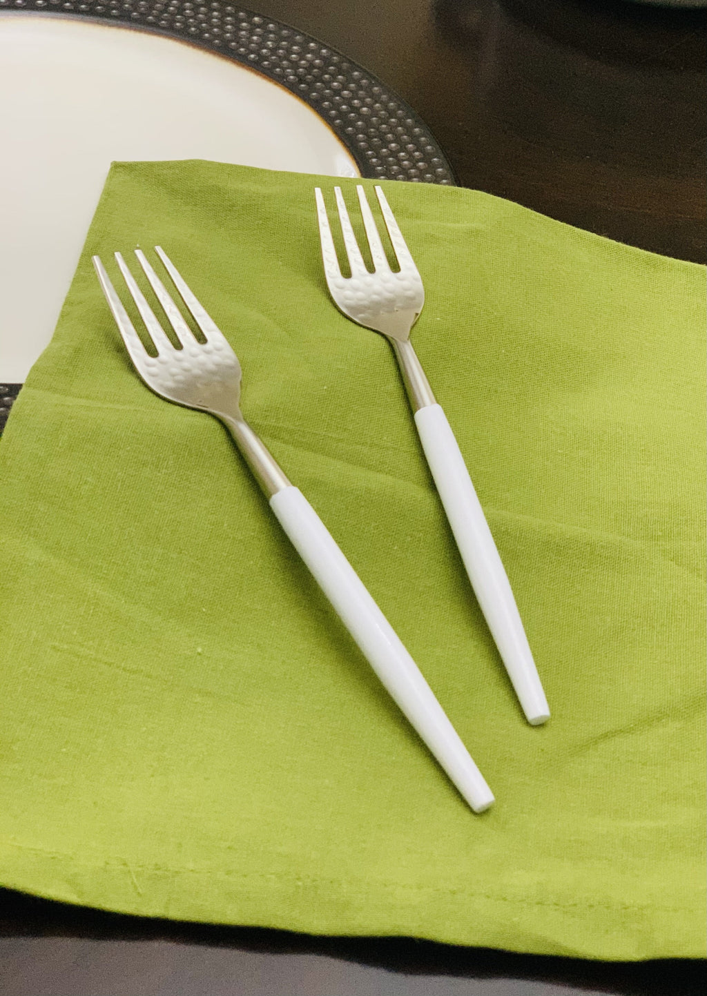 Vibhsa 6- PC Stainless Steel Dinner Fork (Hammered Mouth, White) Vibhsa