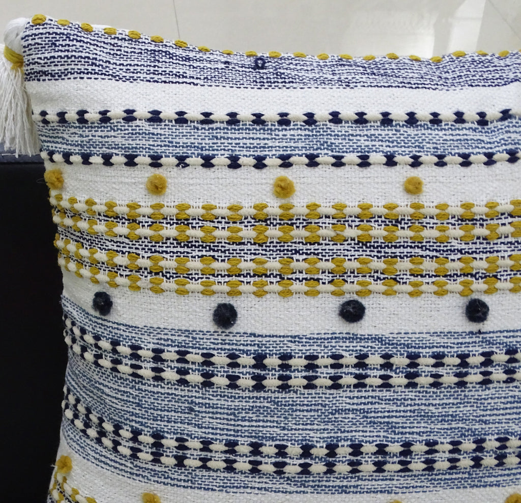 Designer Striped Pillow with Mini Poms and Tassels 20"x20" Vibhsa