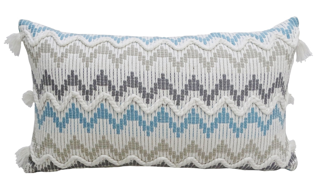 Chevron Throw Pillow for Sofa with Braid and Tassels 14"x24" Vibhsa