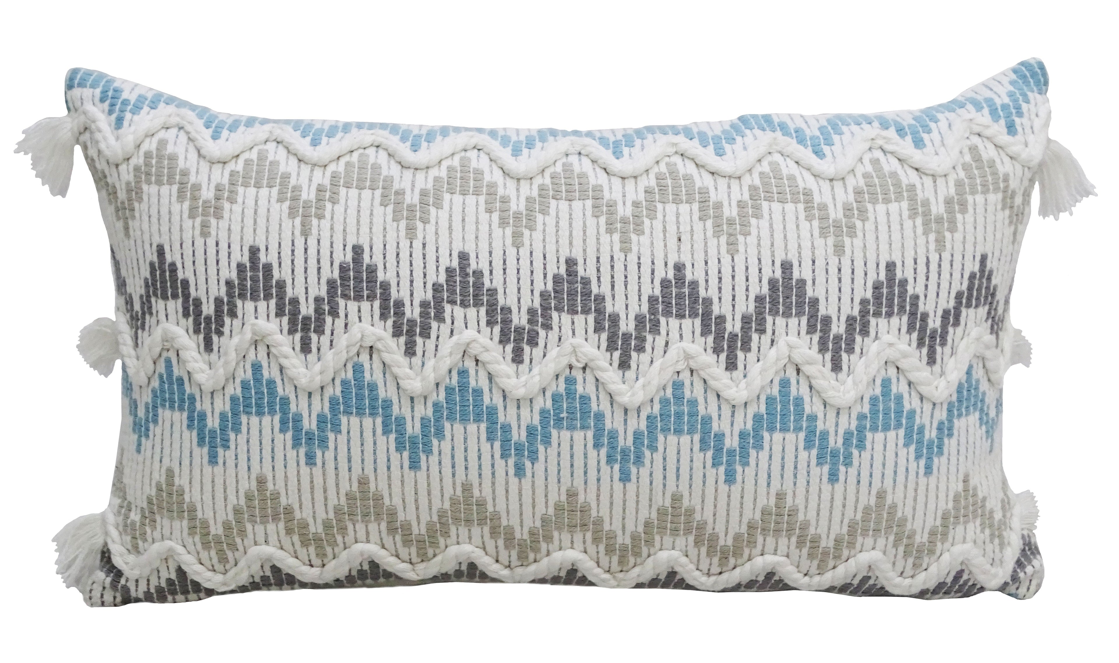 Chevron Throw Pillow for Sofa with Braid and Tassels 14"x24" Vibhsa