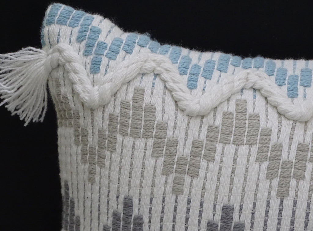 Chevron Throw Pillow for Sofa with Braid and Tassels 14"x24" Vibhsa