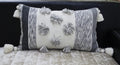 Melange Striped Throw Pillow with Large Poms and Tassels 14"x24" Vibhsa