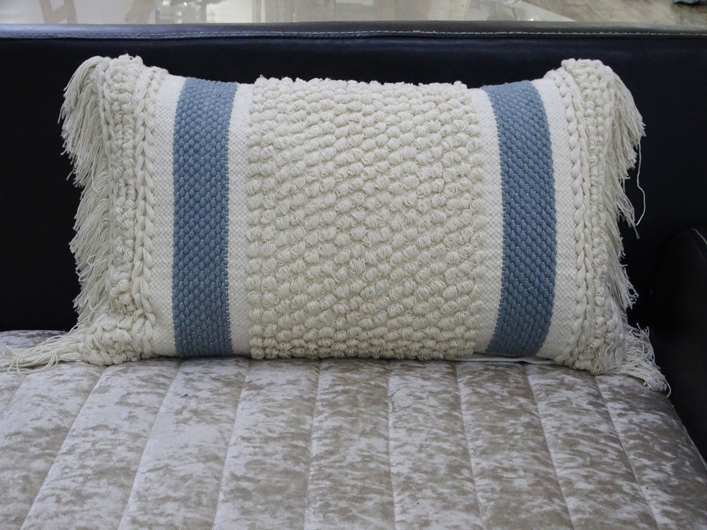 Decorative Striped Pillow with Loop Texture and Fringes 14"x24" Vibhsa