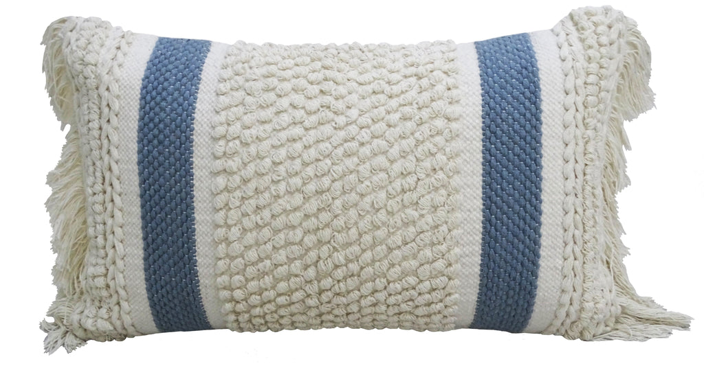 Decorative Striped Pillow with Loop Texture and Fringes 14"x24" Vibhsa