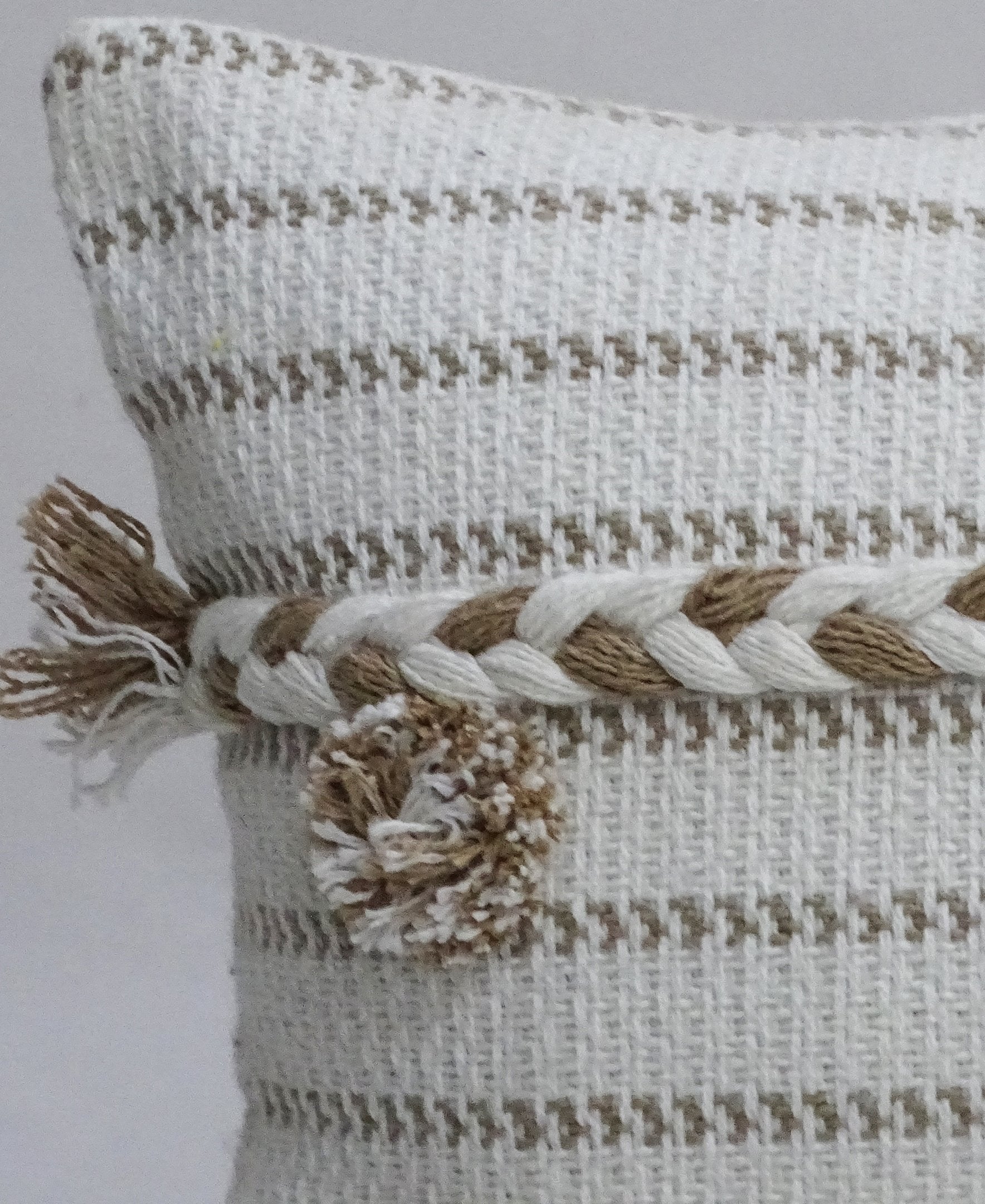 Handwoven 14" X 24" Throw Pillow with Poms Vibhsa