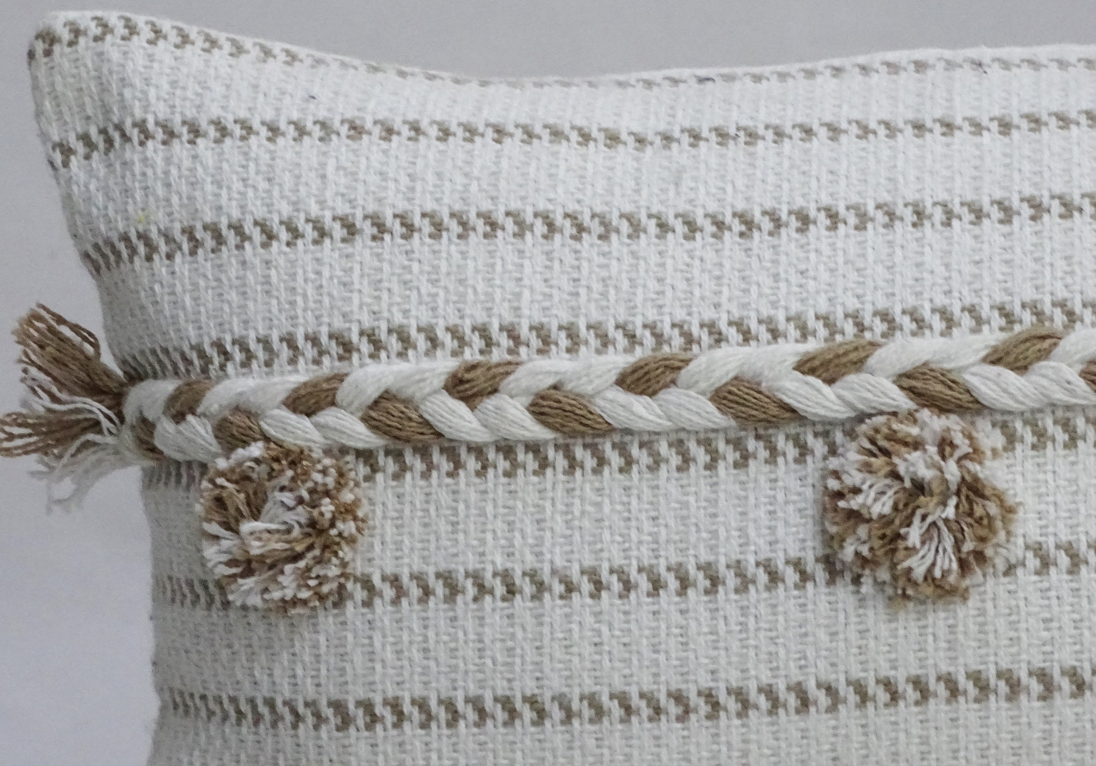 Handwoven 14" X 24" Throw Pillow with Poms Vibhsa