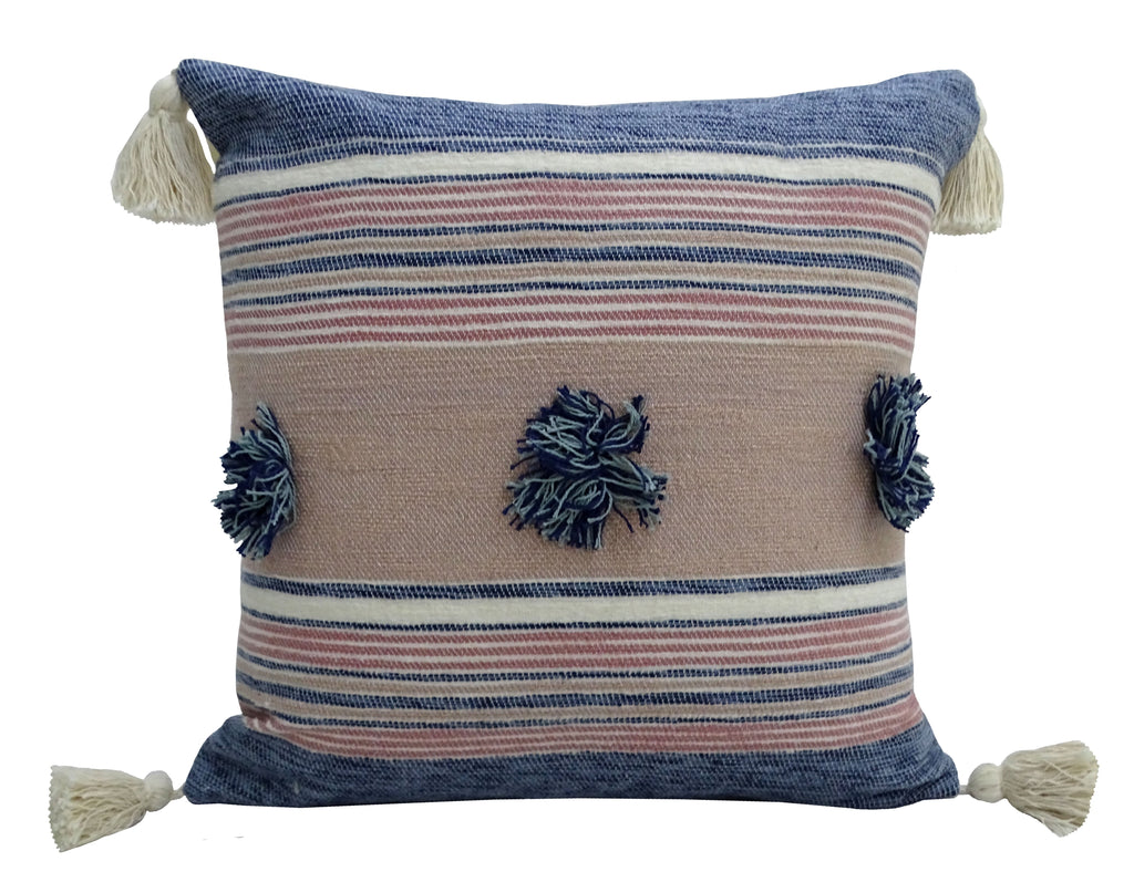 Throw Pillow with Tassels and Pom-Poms 20" x 20" Insert Included Vibhsa