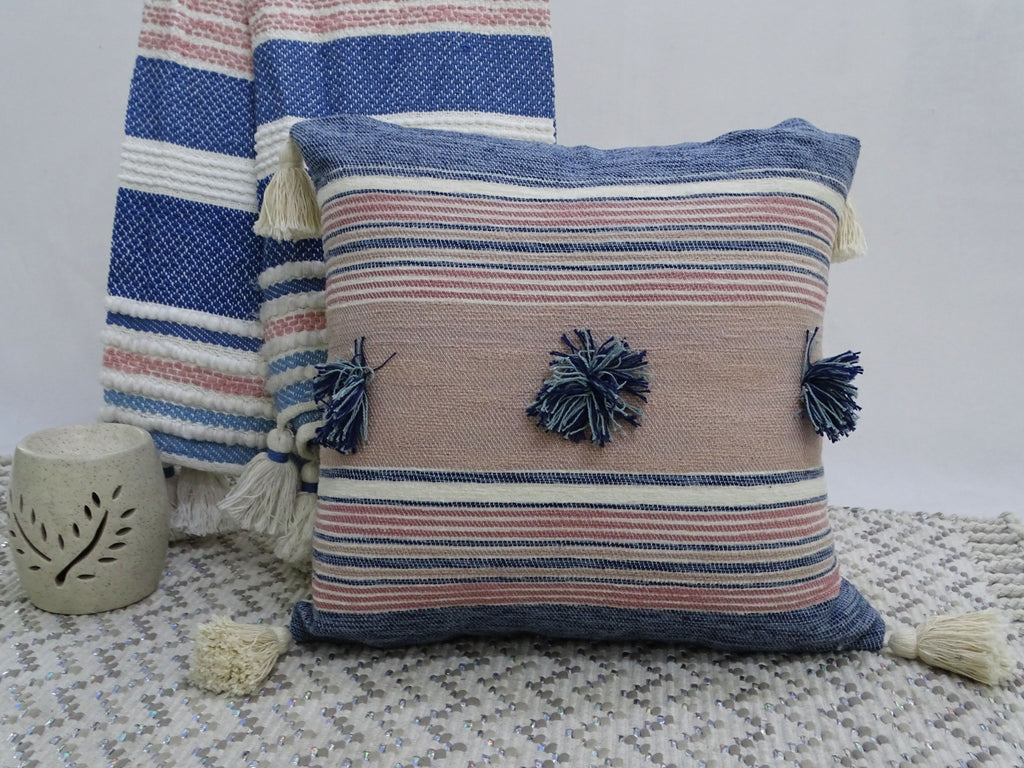 Throw Pillow with Tassels and Pom-Poms 20" x 20" Insert Included Vibhsa