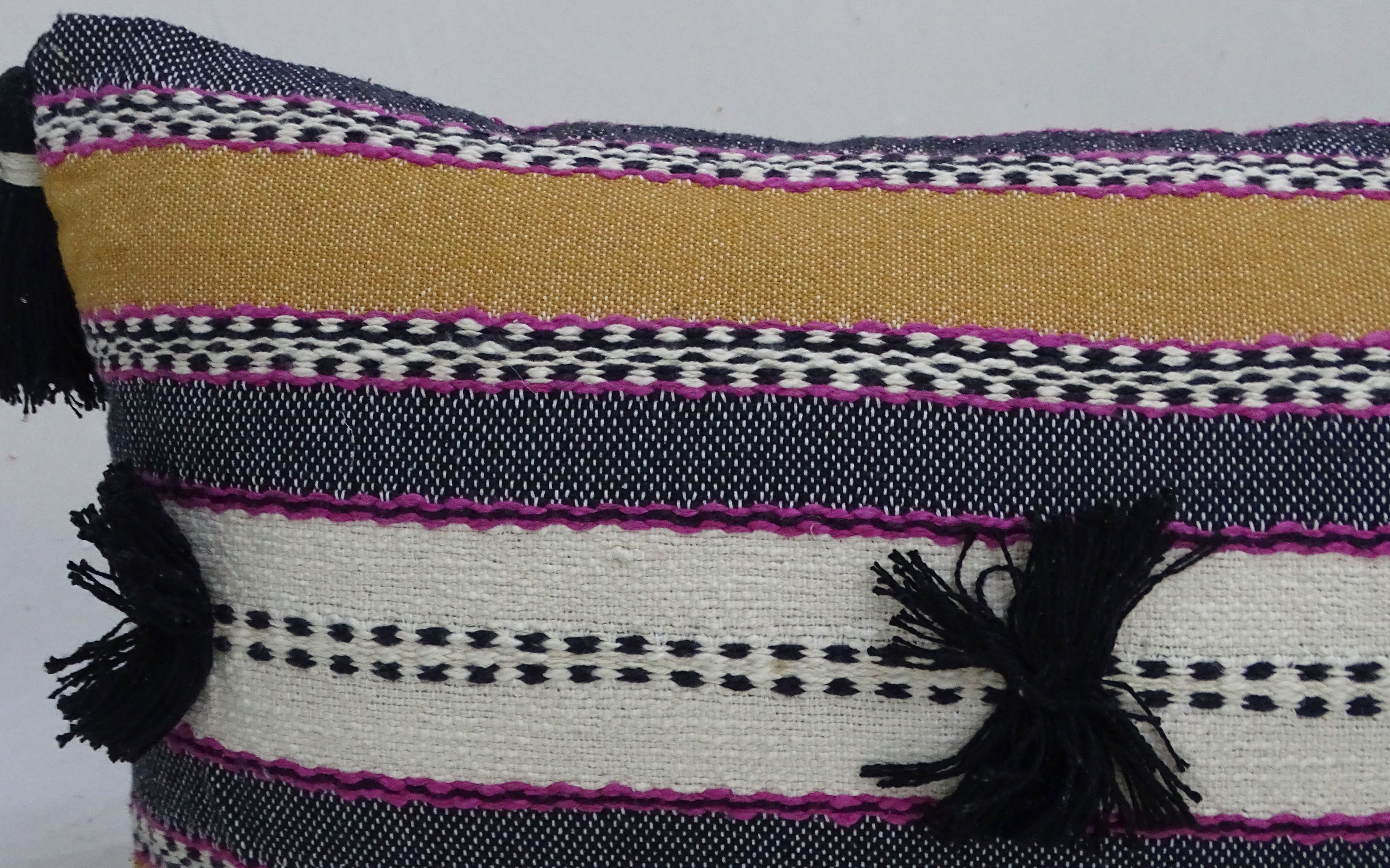 Handwoven 14"X 24" Throw Pillow with Pom-Poms Vibhsa