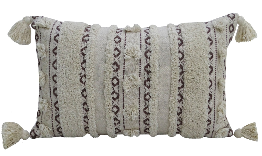 Handwoven 14"X 24" Throw Pillow with Fringes Vibhsa