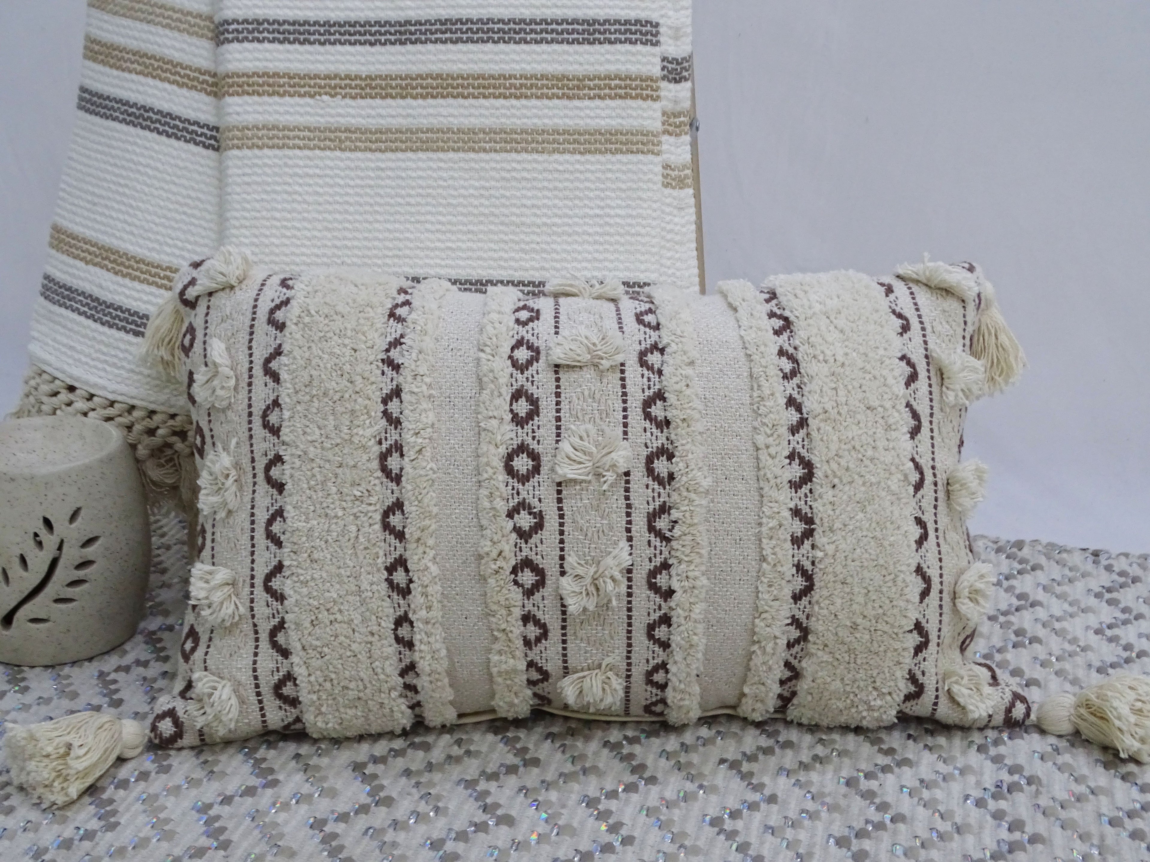 Handwoven 14"X 24" Throw Pillow with Fringes Vibhsa