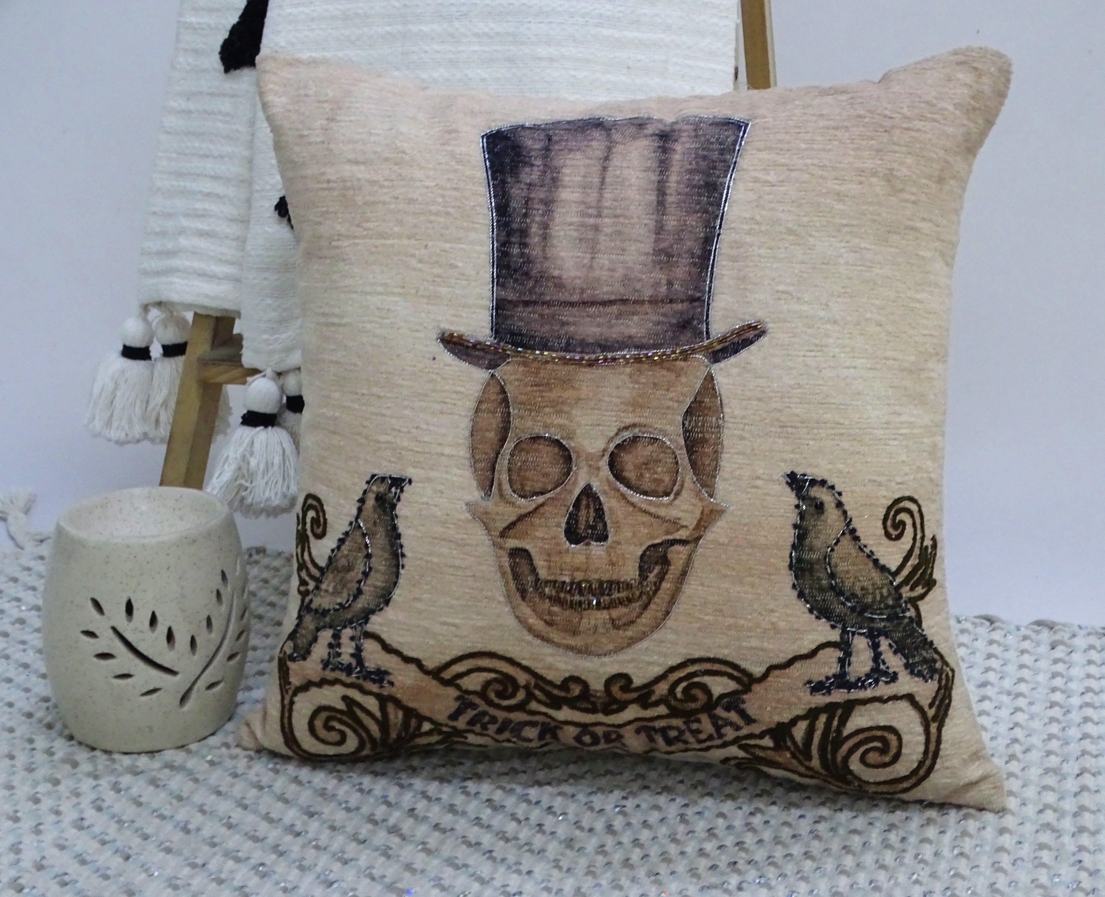20" x 20" Halloween Embroidred Throw Pillow Vibhsa