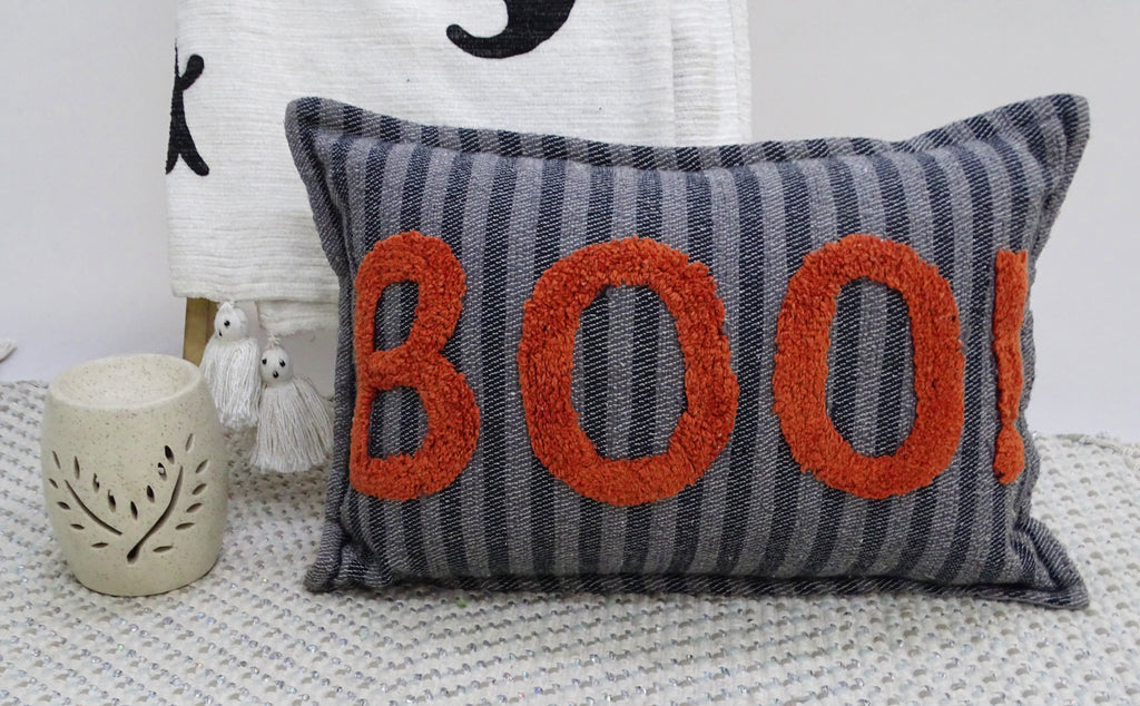 Halloween Throw Pillow Texted BOO! 14" x 24" Vibhsa