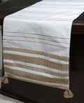 Woven Cotton Table Runner Off White and Beige 16 x 90 inches Vibhsa