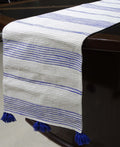 Cotton Table Runner with Blue Stripes 16"x90" Vibhsa