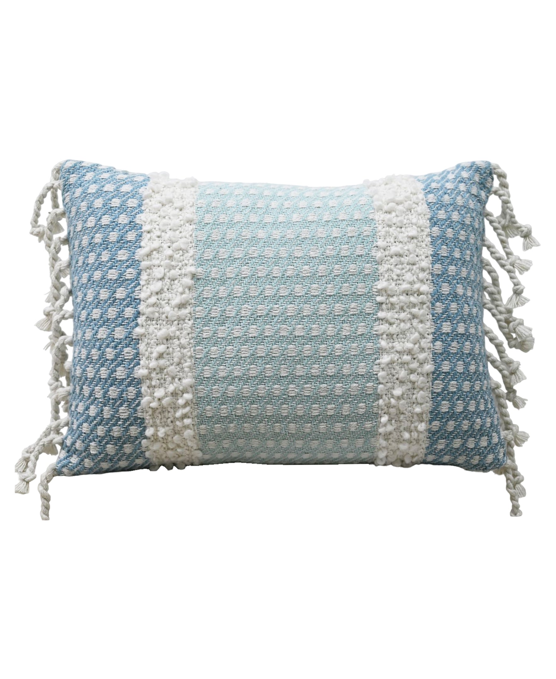 Handwoven Buttknot Edging Decorative Pillow, 14''X20'' Vibhsa