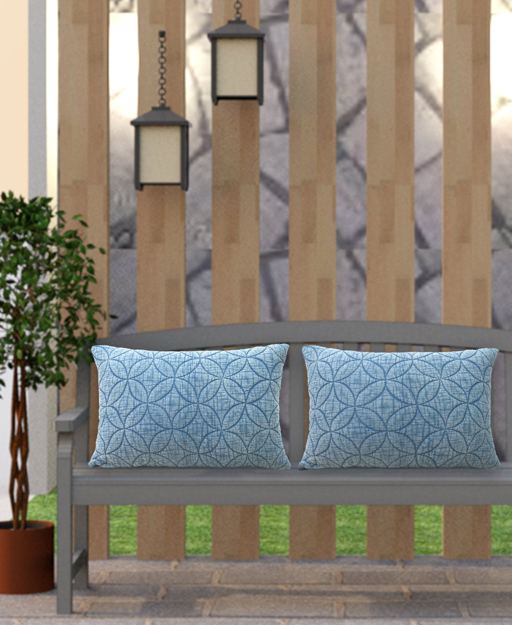 Textured Quilted Pattern Decorative Pillow, 14''X20'' Vibhsa