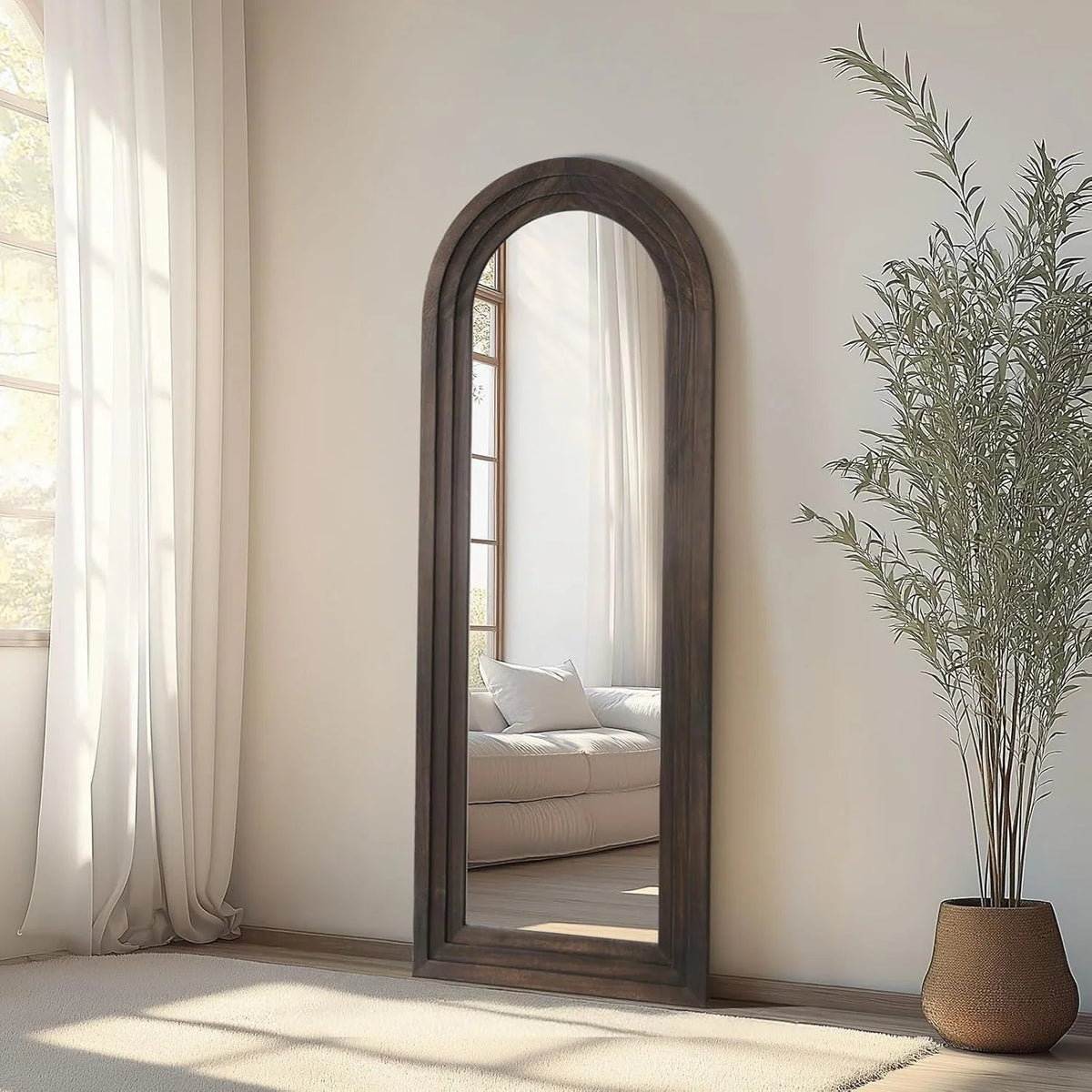 MELOMOIR Arched Solid Wood Full Length Mirror – Rustic Farmhouse Floor Mirror MIRRORONS
