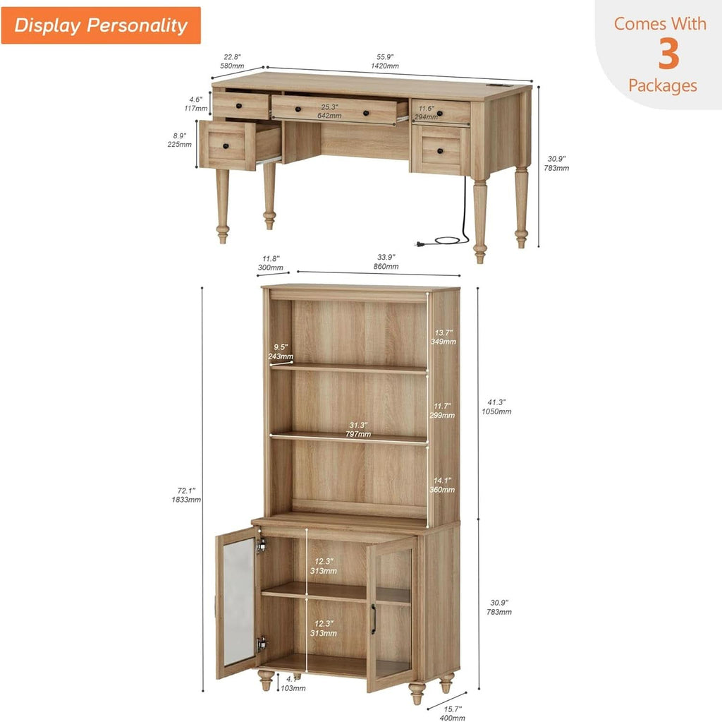 Distressed Oak 56Inch Executive Desk With Charging Station ShipItFurniture