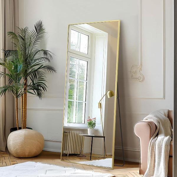 MELOMOIR Gold Mirror Full Length, Floor Mirror, Free Standing Mirror Hanging or Leaning, Aluminum Alloy Frame Full Body Mirror for Bedroom Living Room Cloakroom Hallway, Wall Mirror Full Length MIRRORONS
