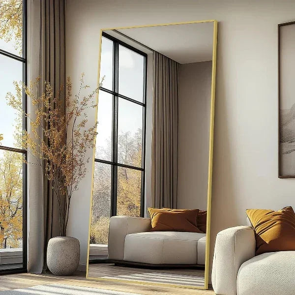 MELOMOIR Gold Mirror Full Length, Floor Mirror, Free Standing Mirror Hanging or Leaning, Aluminum Alloy Frame Full Body Mirror for Bedroom Living Room Cloakroom Hallway, Wall Mirror Full Length MIRRORONS
