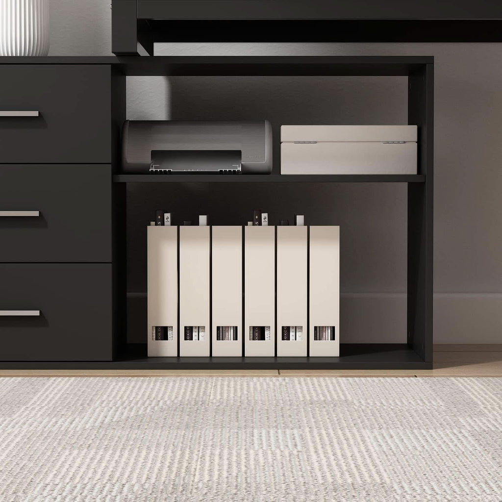 55 Inch L Shaped Computer Desk Black Storage Cabinet ShipItFurniture